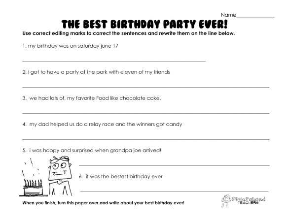 best birthday party ever- grammar worksheet