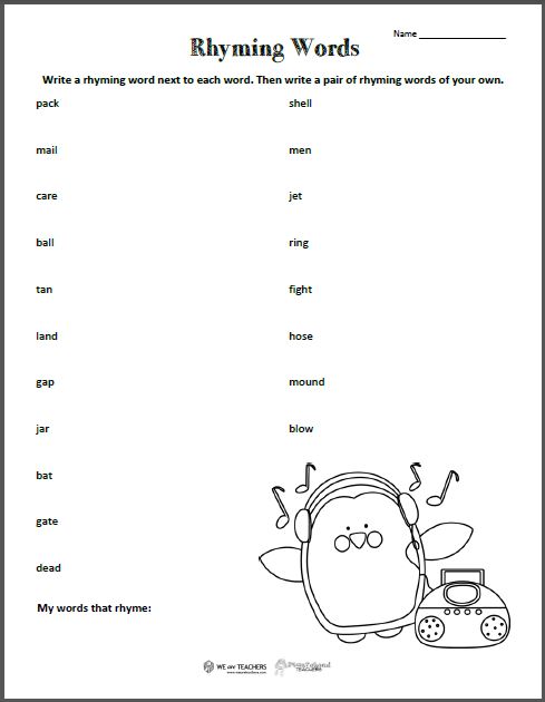 Rhyming Word Worksheet Matching Rhyming Words (a) CVC And Rhyming